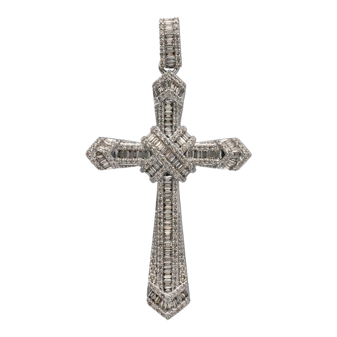 New 9ct White Gold & Diamond Set Fancy Cross Pendant