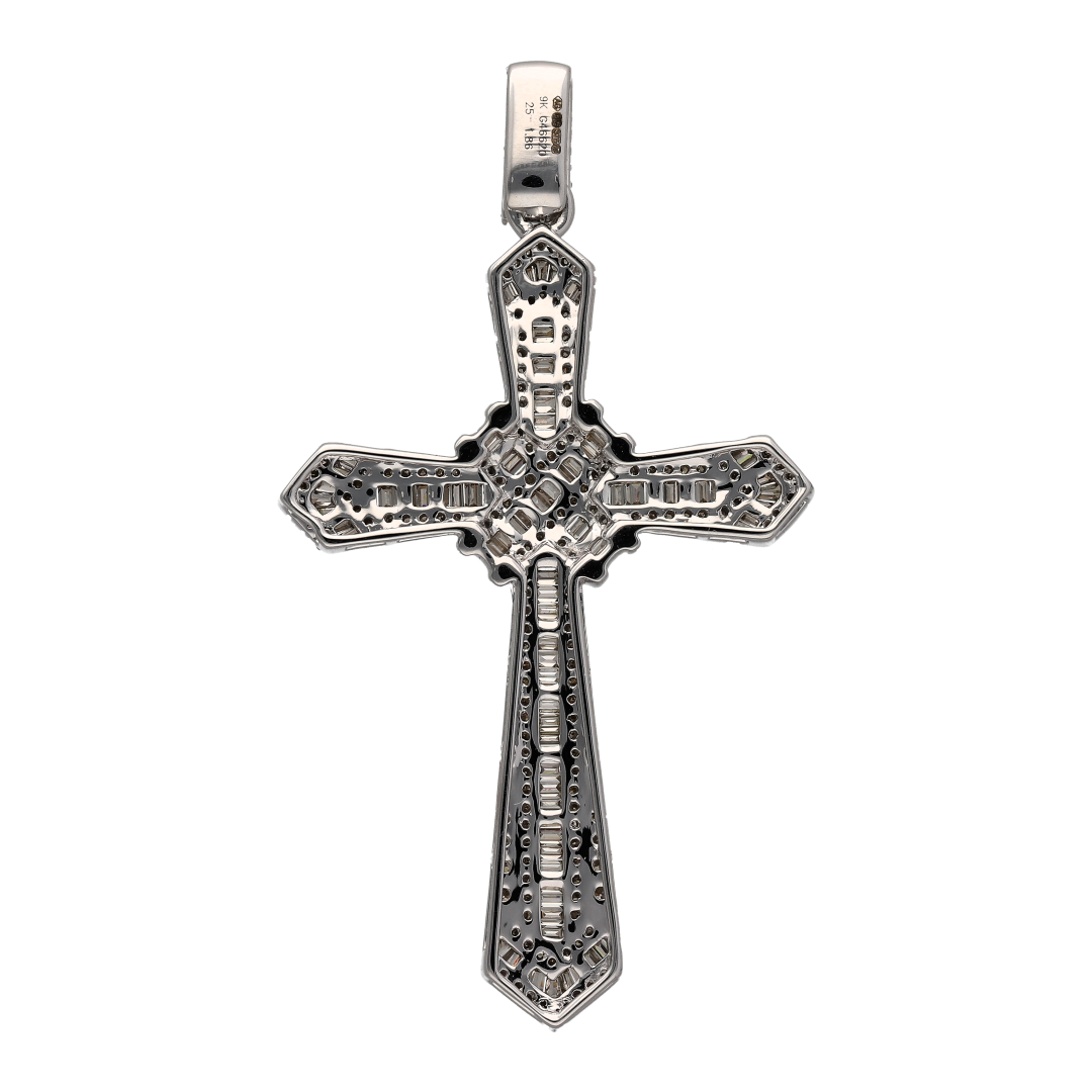 New 9ct White Gold & Diamond Set Fancy Cross Pendant