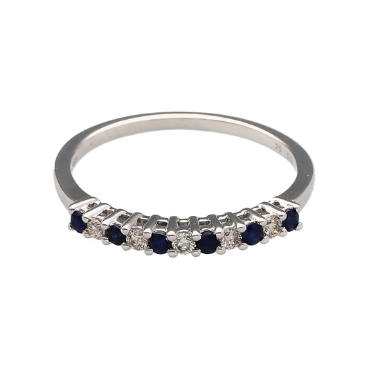 New 9ct White Gold Diamond & Sapphire Set Band Ring