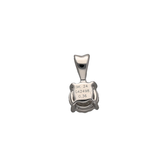 New 9ct White Gold & Diamond Solitaire Set Pendant. The pendant contains a real natural diamond which is 0.36ct. The diamond is approximate clarity Si and colour G - H