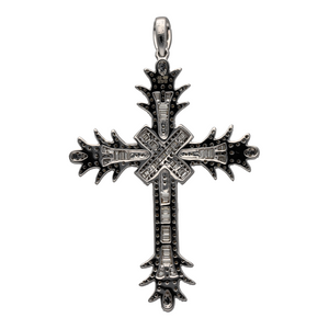 New 9ct White Gold & Diamond Set Fancy Cross Pendant made up of brilliant and baguette cut diamonds. The pendant contains real natural diamonds which are 1.64ct in total. The diamond is approximate clarity Si - I1 and colour K - M