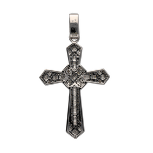 New 9ct White Gold & Diamond Set Fancy Cross Pendant made up of brilliant and Baguette cut diamonds. The pendant contains real natural diamonds which are 0.91ct in total. The diamond is approximate clarity Si - I1 and colour G - H