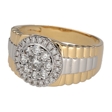 Load image into Gallery viewer, New 9ct Yellow and White Gold &amp; Diamond Set Watch Bracelet Style Ring in size V. The front of the ring is 14mm high and there is approximately 1.07ct of diamond content in total
