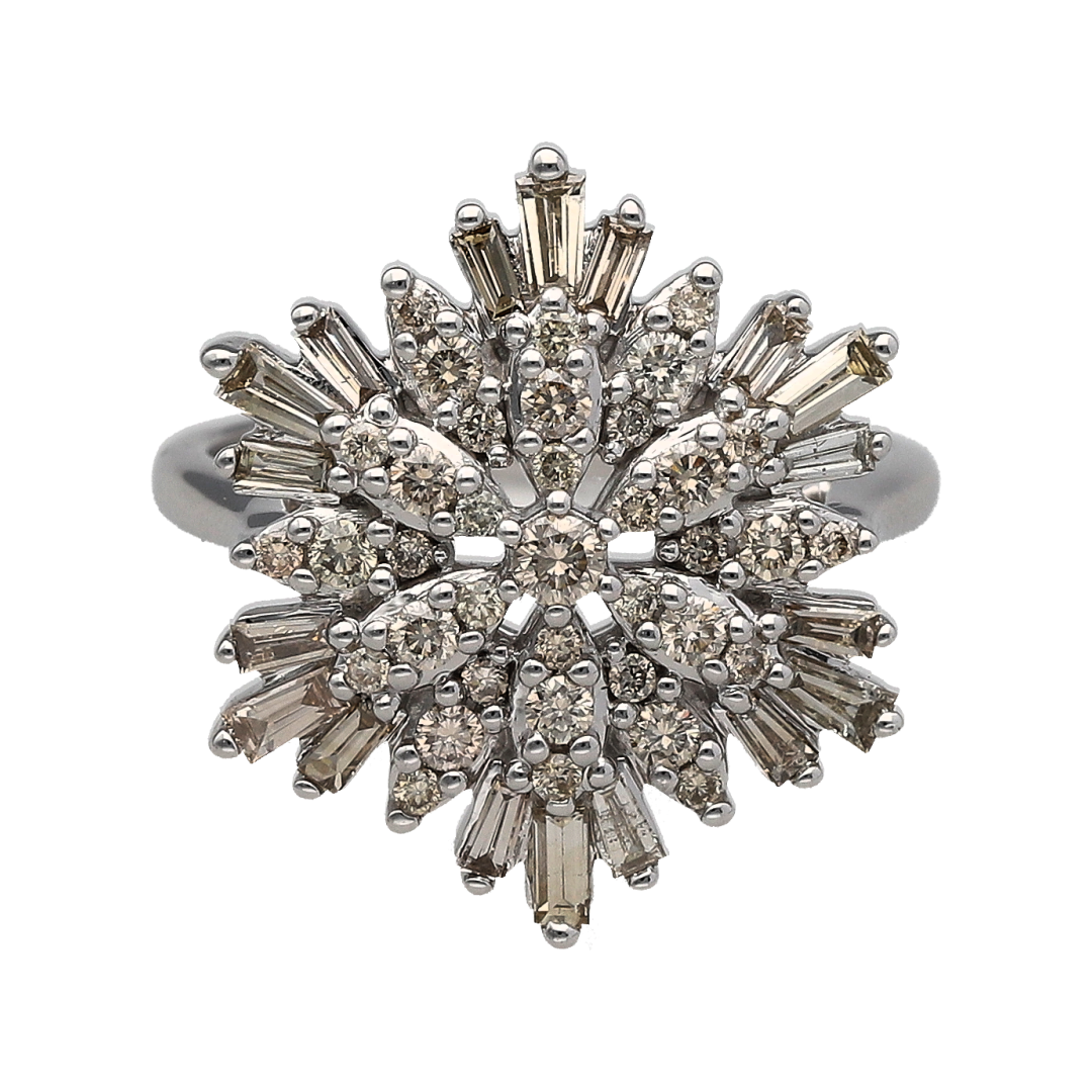 New 9ct White Gold & 1.03ct Diamond Set Snowflake Cluster Ring
