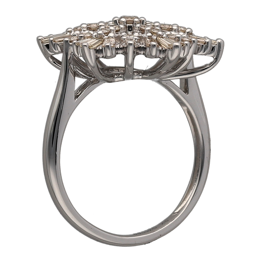 New 9ct White Gold & 1.03ct Diamond Set Snowflake Cluster Ring