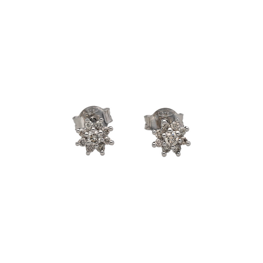 New 9ct White Gold & 0.25ct Diamond Set Cluster Stud Earrings with the weight 1 gram. There is approximately 0.25ct of diamond content