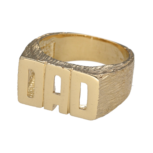 New 9ct Yellow Gold Dad Ring in size X with the weight 9.5 grams. The front of the ring is 12mm high