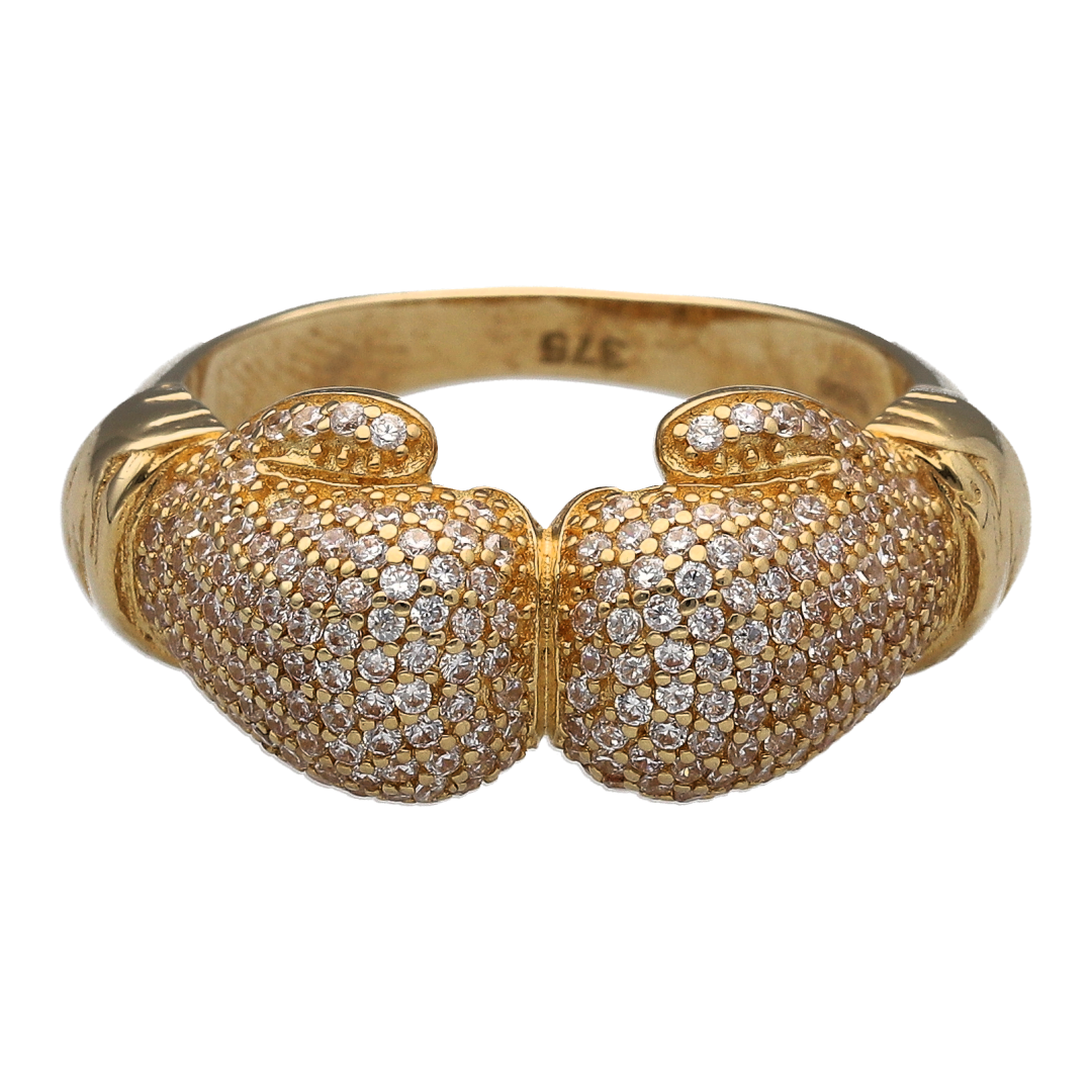 New 9ct Gold & Cubic Zirconia Double Boxing Glove Ring