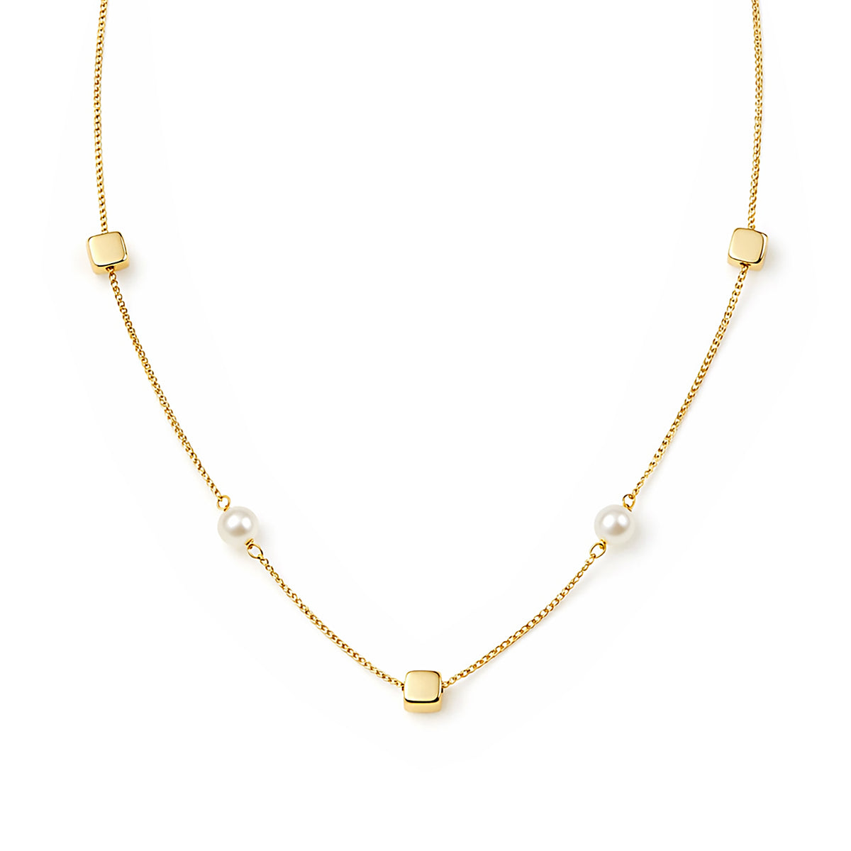 9ct Gold & Pearl Cube 16" - 18" Necklace
