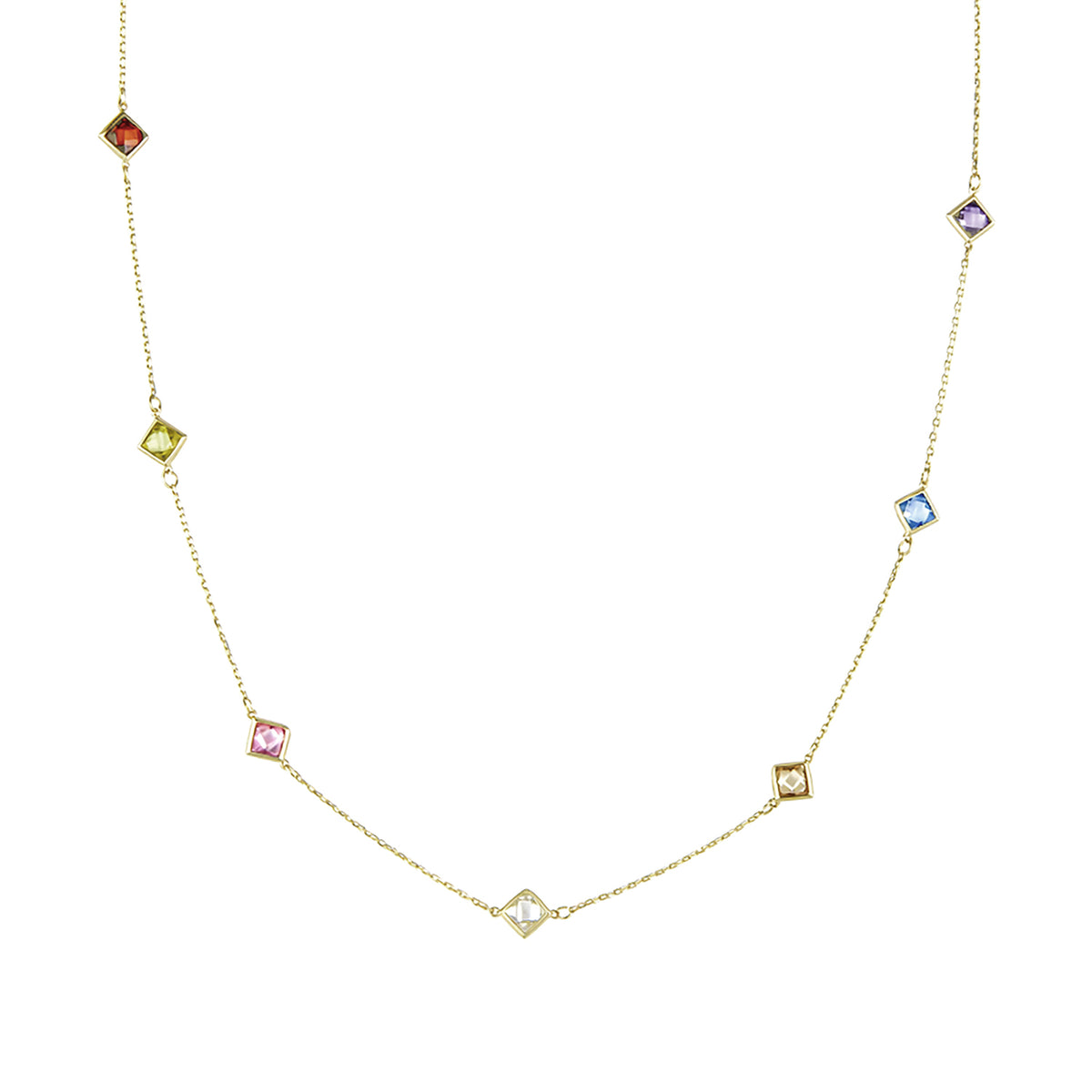 9ct Gold & Multi Coloured Gemstone 16" - 18" Necklace