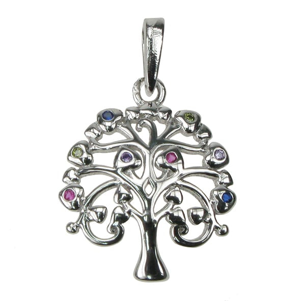New 925 Silver Multi Stone Tree of Life Pendant on an 18" fine pendant chain