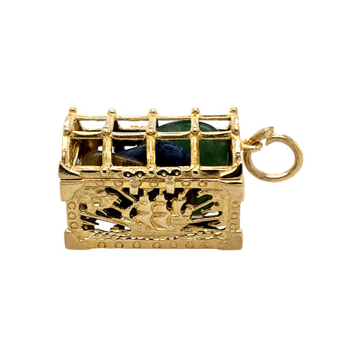 9ct Gold & Multi Stone Set Treasure Chest Pendant