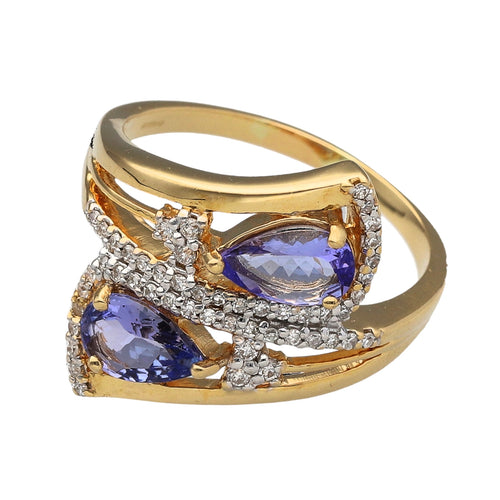 18ct Gold Diamond & Tanzanite Set Wrap Around Dress Ring