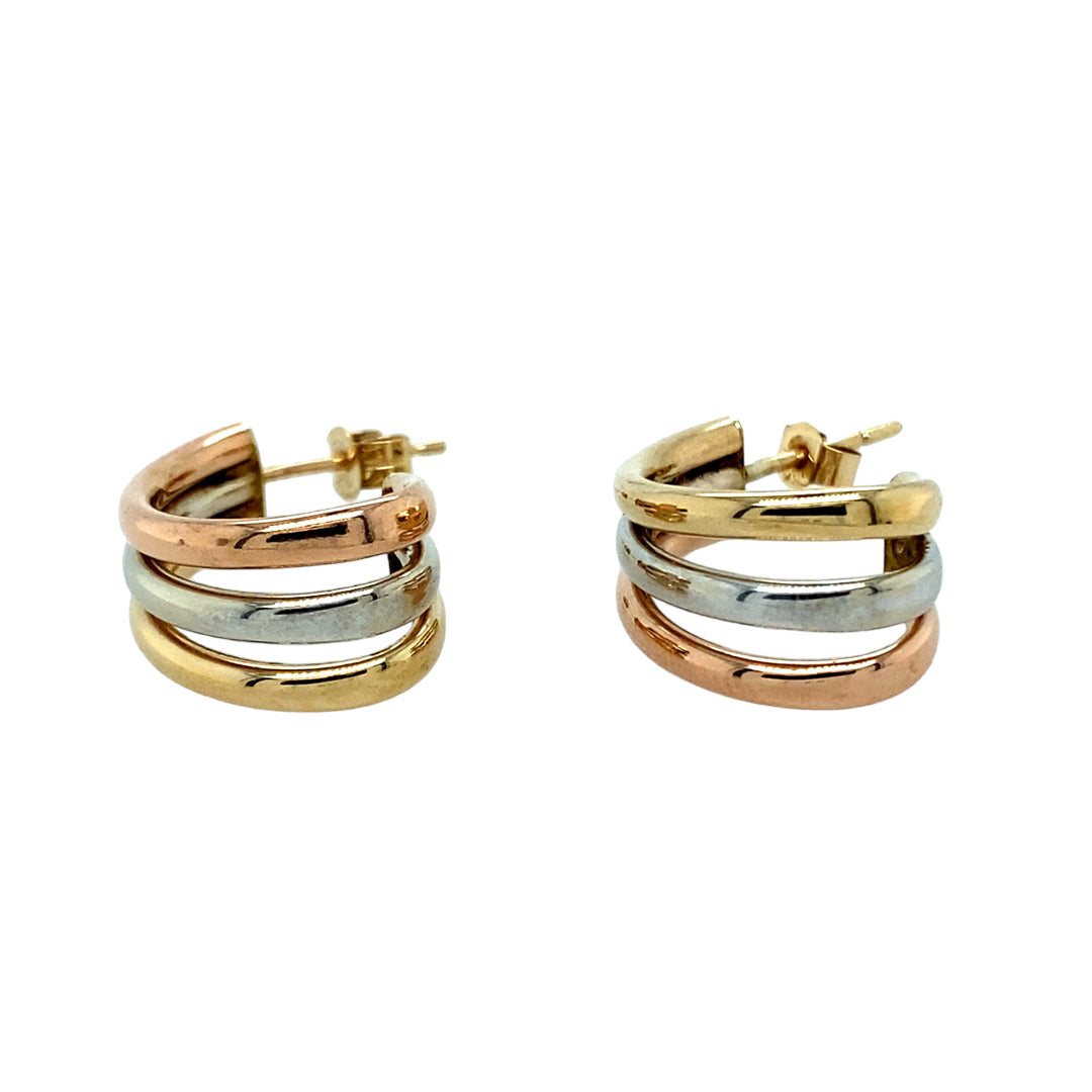 9ct Gold Three Colour Band Stud Earrings Gold Reserves Jewellers