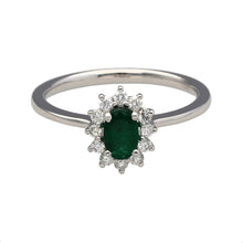 Load image into Gallery viewer, New Platinum Diamond &amp; Emerald Cluster Ring
