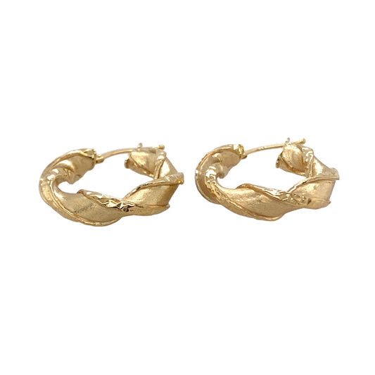New 9ct Yellow Gold Ribbon Twisted Hoop Creole Earrings with the weight 1.88 grams