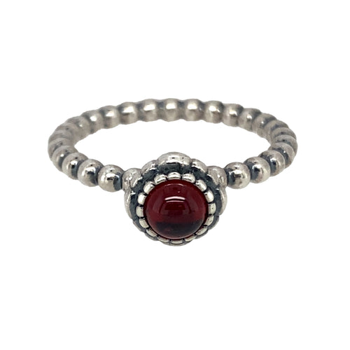 925 Silver & Red Stone Pandora Ring