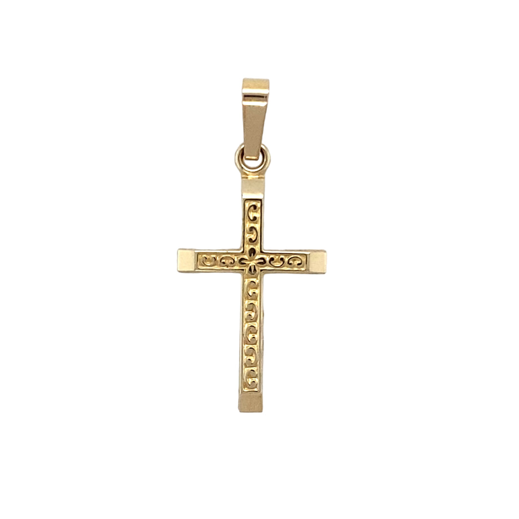 9ct Gold Patterned Cross Pendant