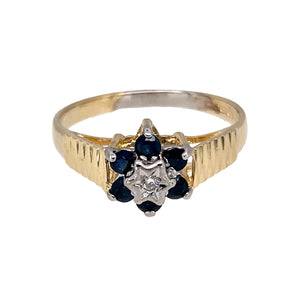 9ct Gold Diamond & Sapphire Set Flower Cluster Ring