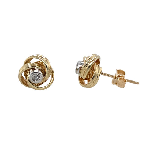 9ct Gold & Diamond Set Knot Stud Earrings