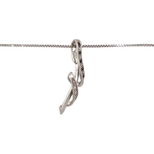 Load image into Gallery viewer, Preowned 9ct White Gold &amp; Diamond Set Squiggle Pendant on a 16&quot; - 18&quot; box chain with the weight 2.60 grams. The pendant is 2.6cm long
