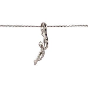 Preowned 9ct White Gold & Diamond Set Squiggle Pendant on a 16" - 18" box chain with the weight 2.60 grams. The pendant is 2.6cm long
