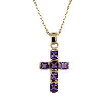 Load image into Gallery viewer, 18ct Gold &amp; Amethyst Set Cross 18&quot; Necklace
