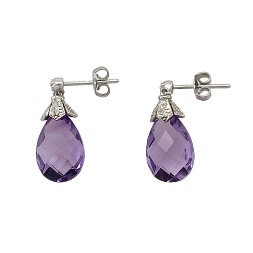 9ct White Gold & Purple Stone Dropper Earrings
