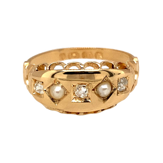 18ct Gold Diamond & Pearl Set Antique Ring