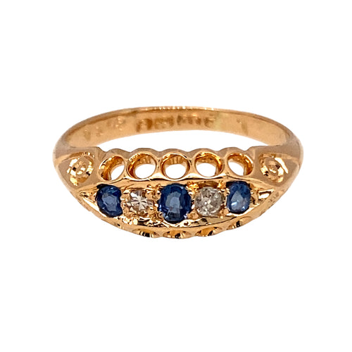 18ct Gold Diamond & Sapphire Set Antique Ring
