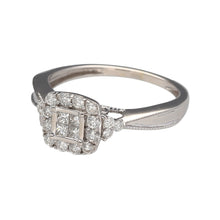 Load image into Gallery viewer, Preowned 9ct White Gold &amp; Diamond Set Halo Illusion Cluster Ring in size K with the weight 2.20 grams. There is approximately 40pt of diamond content set in the ring
