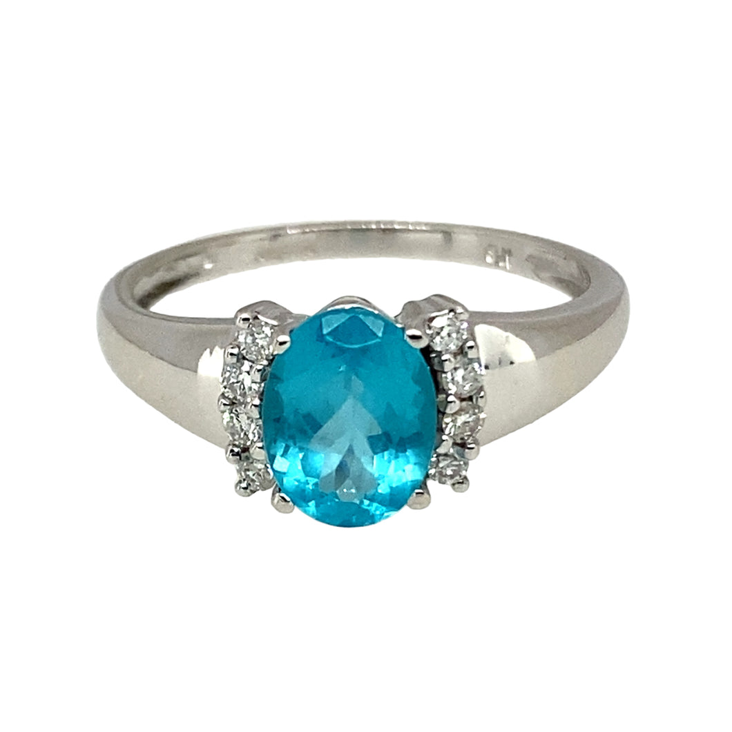 9ct White Gold Diamond & Blue Stone Set Ring