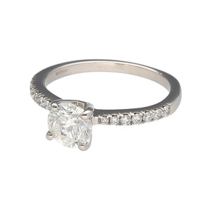 Preowned Platinum & Diamond Set Solitaire Ring in size J with the weight 3.30 grams. There is approximately 84pt of diamond content at approximate clarity i1 and colour J - L