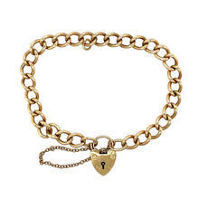 Load image into Gallery viewer, 9ct Gold Heart Padlock 7.5&quot; Charm Bracelet
