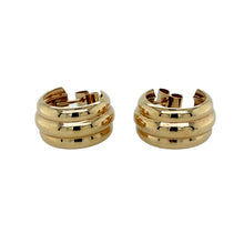 Load image into Gallery viewer, Preowned 9ct Yellow Gold Wide Ridged Hoop Stud Earrings with the weight 2.60 grams
