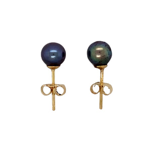 18ct Gold & Grey/Blue Pearl Stud Earrings