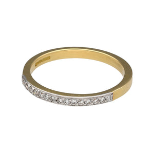 New 18ct Yellow and White Gold & Diamond Set Band Ring in size N with the weight 2.60 grams. The band is 2mm wide and there is approximately 16pt of diamond set content set in side the band. The diamonds are approximate clarity Si and colour G - H