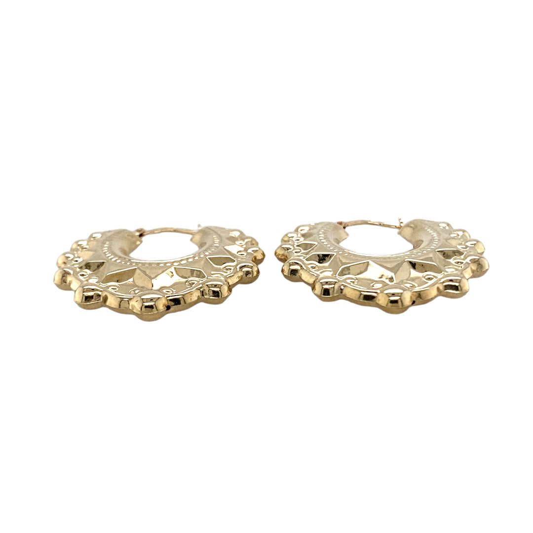 New 9ct Yellow Gold Fancy Gypsy Style Creole Earrings with the weight 2.49 grams