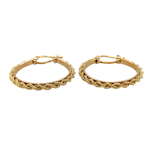 New 9ct Yellow Gold Rope Edged Hoop Creole Earrings with the weight 3.40 grams