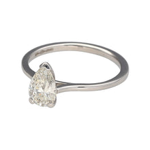 Load image into Gallery viewer, Preowned Platinum &amp; Pear Cut Diamond Set Solitaire Ring in size J with the weight 2.50 grams. The Diamond is approximately 71pt with approximate clarity VS and colour K - M
