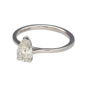 Preowned Platinum & Pear Cut Diamond Set Solitaire Ring in size J with the weight 2.50 grams. The Diamond is approximately 71pt with approximate clarity VS and colour K - M
