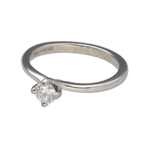 Preowned Platinum & Diamond Set Solitaire Ring in size J with the weight 3.50 grams. The brilliant cut diamond is approximately 40pt with approximate clarity VS2 - Si1 and colour K - M