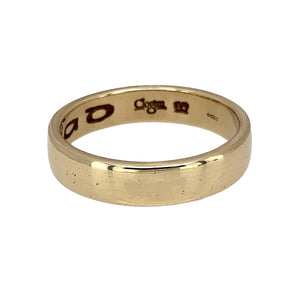 Preowned 9ct Yellow Gold Cariad Clogau 5mm Flat Wedding Band Ring in size W with the weight 6 grams