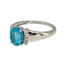 Load image into Gallery viewer, Preowned 9ct White Gold Diamond &amp; Blue Stone Set Ring in size O with the weight 2.60 grams. The blue stone is 8mm by 6mm
