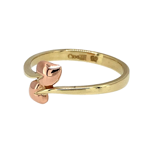 Preowned 9ct Yellow and Rose Gold Clogau Tree of Life Wrap Around Ring in size N with the weight 1.70 grams. The front of the band is 8mm high