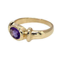 Load image into Gallery viewer, Preowned 9ct Yellow Gold &amp; Amethyst Oval Cut Set Ring in size N with the weight 3.10 grams. The amethyst stone is 7mm by 5mm
