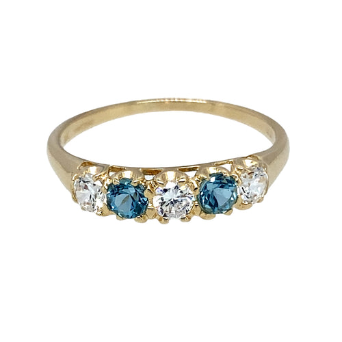 9ct Gold & White and Blue Coloured Cubic Zirconia Set Band Ring