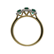 Load image into Gallery viewer, New 18ct Gold Diamond &amp; Emerald Halo Trilogy Ring
