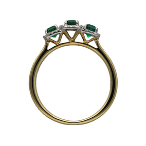 New 18ct Gold Diamond & Emerald Halo Trilogy Ring
