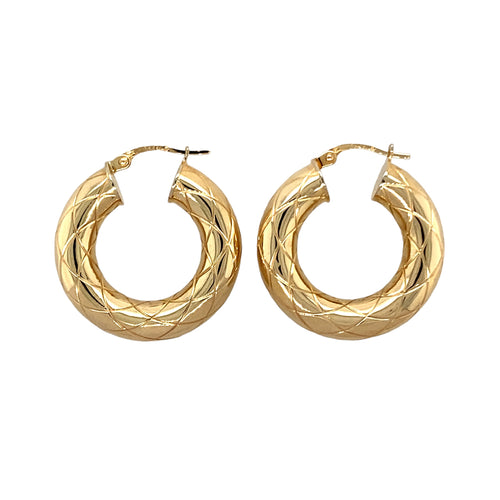 9ct Gold Patterned Tube Creole Earrings